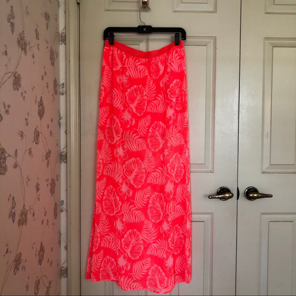 H&M DIVIDED Hot Pink Tropical Maxi Skirt w/Slit